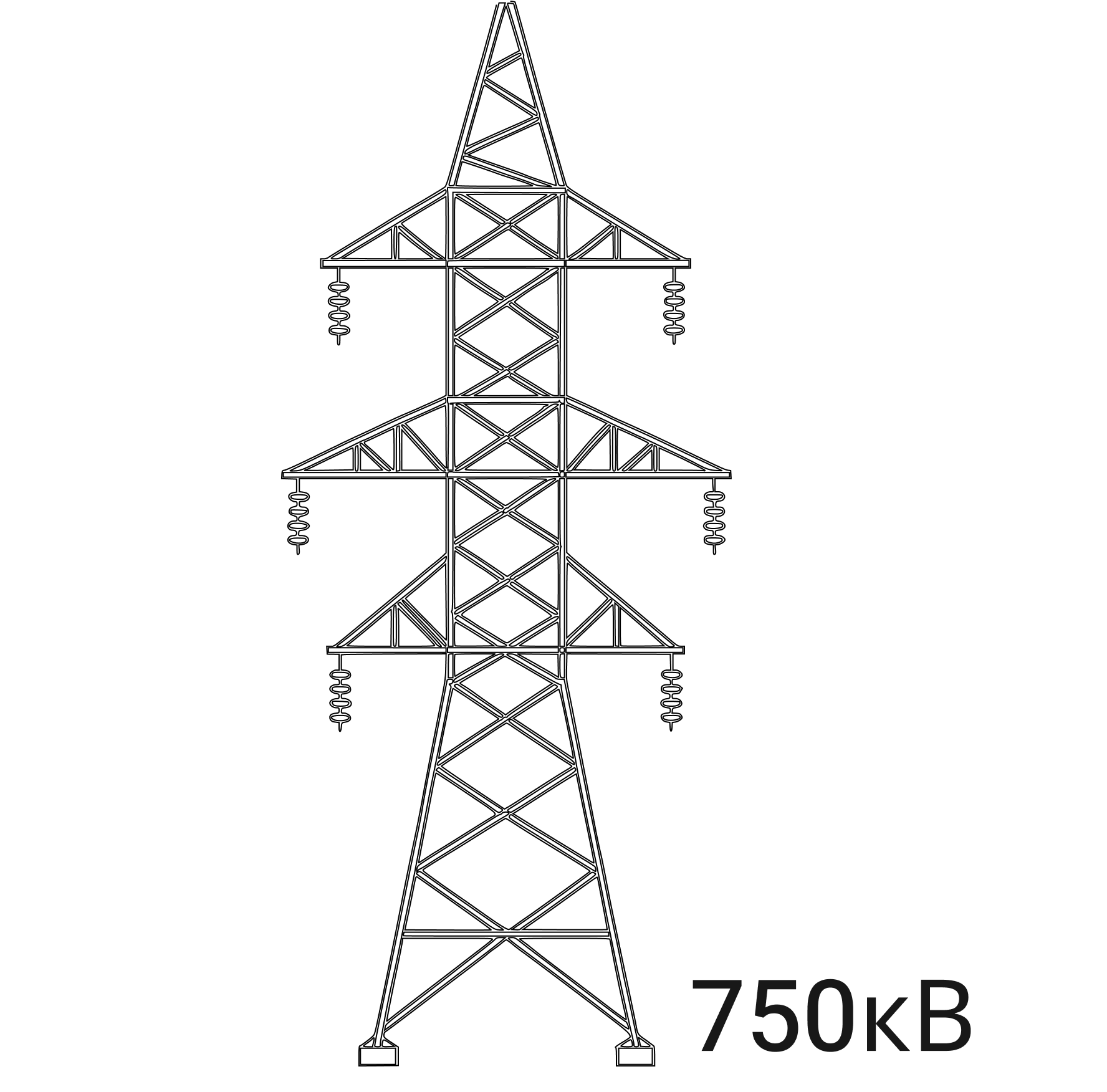 Металлические решетчатые опоры ЛЭП 750 кВ